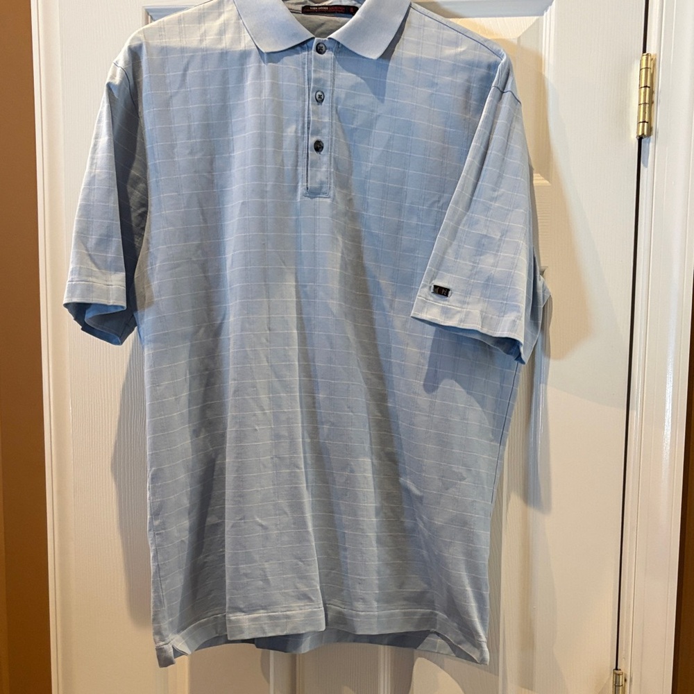 Men's Tiger Woods Collection Light Blue and White Golf Polo Shirt